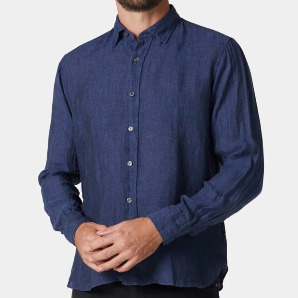 34 Heritage 100% Linen Chambray Shirt - Indigo $168 New Made in Turkey
